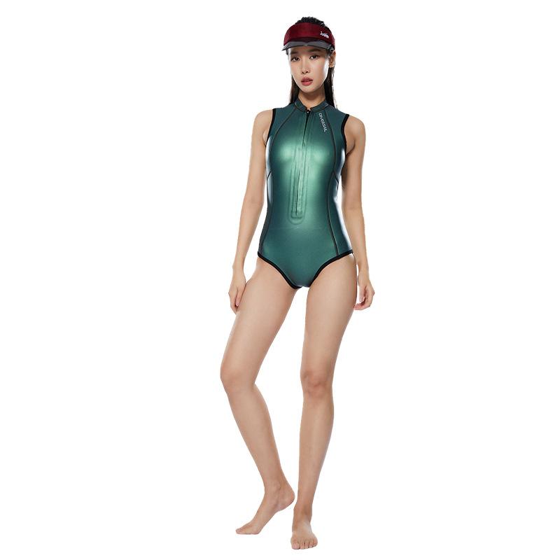 

2MM Bare Leather Wetsuit One-piece Vest Warm Diving Swimming Surfing Bikini S зелёный