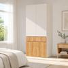 Hinged door wardrobe, 90 x 50 x 200 cm, with 1 clothes rail, 1 drawer and 4 doors, for bedroom, hallway, children's room or office, light oak