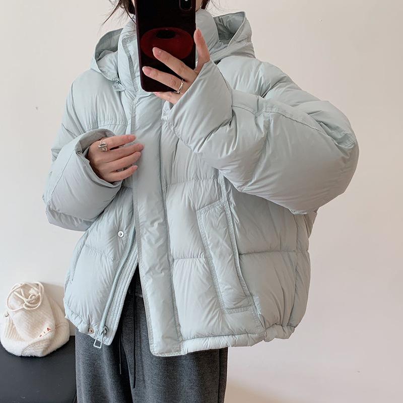 Super Soft White Duck Down Puff Down Jacket Women's Short Winter Sweet Hooded Loose Small Bread Jacket Tide