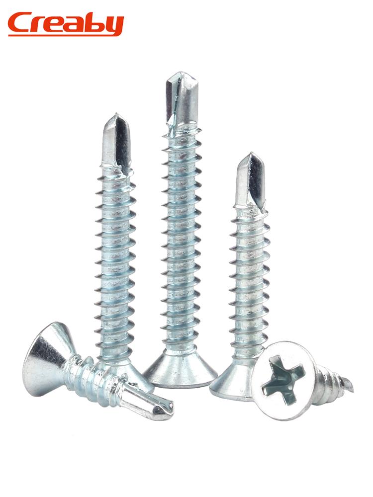 Blue-White Zinc Phillips Flat Head Self-Drilling Screws: Countersunk M3.5/M4.2/M4.8 Swallowtail Nails