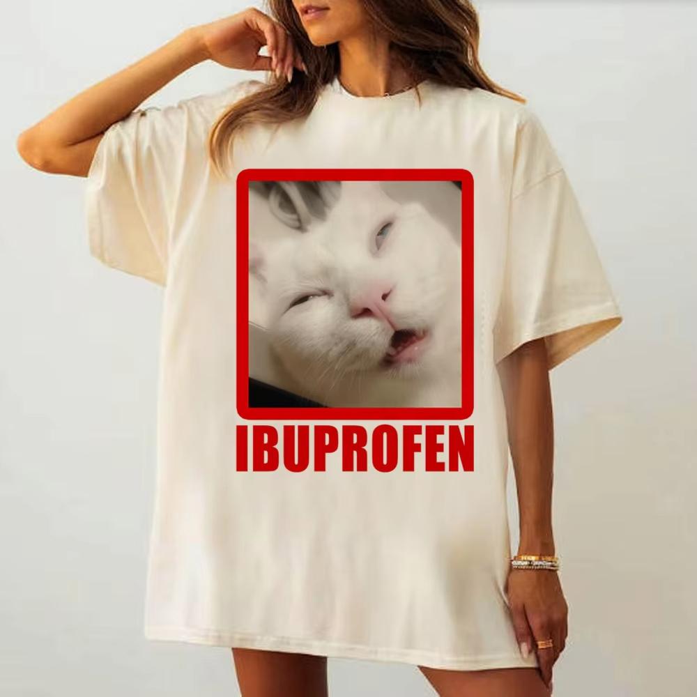 

Ibuprofen Cat T Shirt Women 2000s Psychedelic Harajuku Digital Tshirt Breathable Classic Retro University Comfortable Tops 4XL