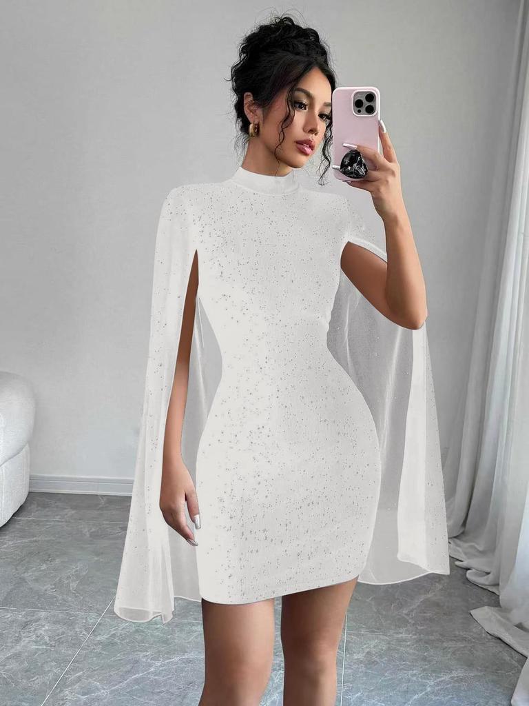 Rochie bodycon cu pelerină din șifon cu nervuri pentru femei europene și americane