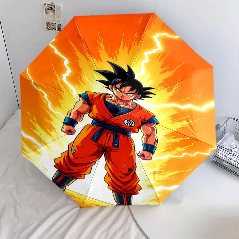 1 Stück Automatischer Faltregenschirm - Son Goku Muster Tragbares faltbares Design Mit 8 Speichen Weihnachts-Geburtstagsgeschenke