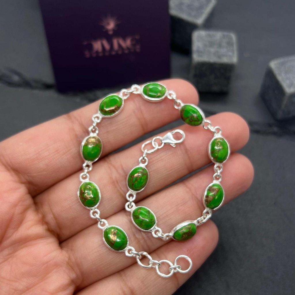 Solid 925 Sterling Silver Green Copper Turquoise Gemstone Handmade Designer Bracelet