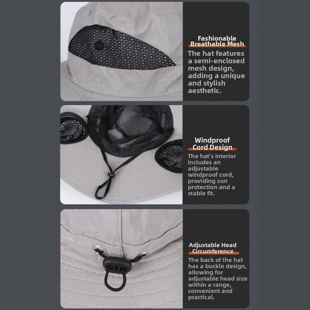 Dual Fan Solar Fan Hat Breathable Wide Brim Sun Cap Comfortable To Wear Summer Fan Visor Cap Beach