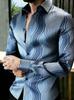 Stylish Men's Long-sleeve Shirt, Wavy Line Pattern, Smooth Slim Fit, Versatile