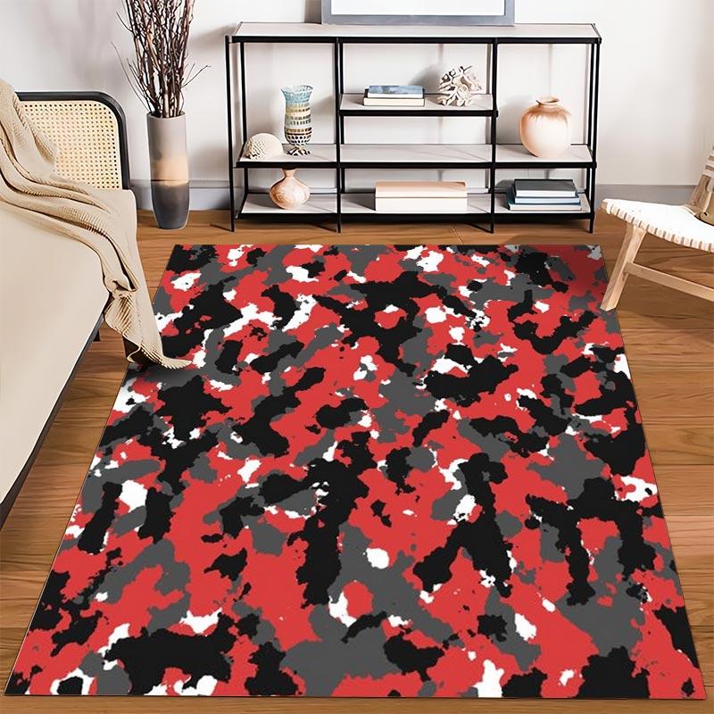 Abstract Red Black Gray Camouflage Pattern Carpet for Home Decor Suitable for Use As an Anti-slip1 For1room and Bedroom Sofas