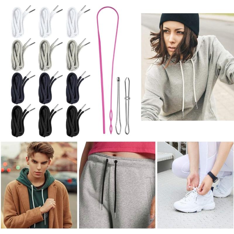 12pcs Drawstring Cord And Easy Threader Tool Kits For Sweatpants Hoodies Coat Swim Trunks Drawstring Rope Replacement