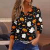 Women's Halloween Printed V Neck Button Front Three Quarter Sleeve Casual Top Lightweight Soft Fabric Comfortable Fit