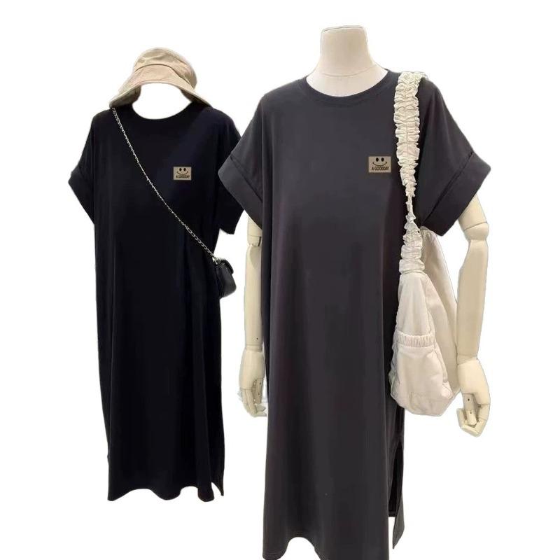 Short-sleeved T-shirt Skirt, Summer Mid-length Knee-length Dress, Slimming Over-the-knee Dress