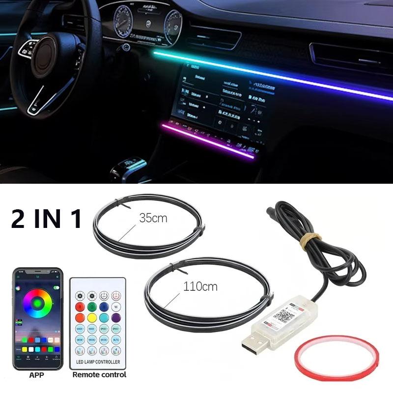 2 In 1 Car Interior Ambient Light Symphony App Remote Control Fiber Optic Neon Auto Dashboard Decorative Lights Atmosphere Lamp