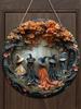Five Witches Halloween Door Decorations Wear Resist Halloween Wreath Decoration Wood Holiday Doorplate for Home Front Door Decor