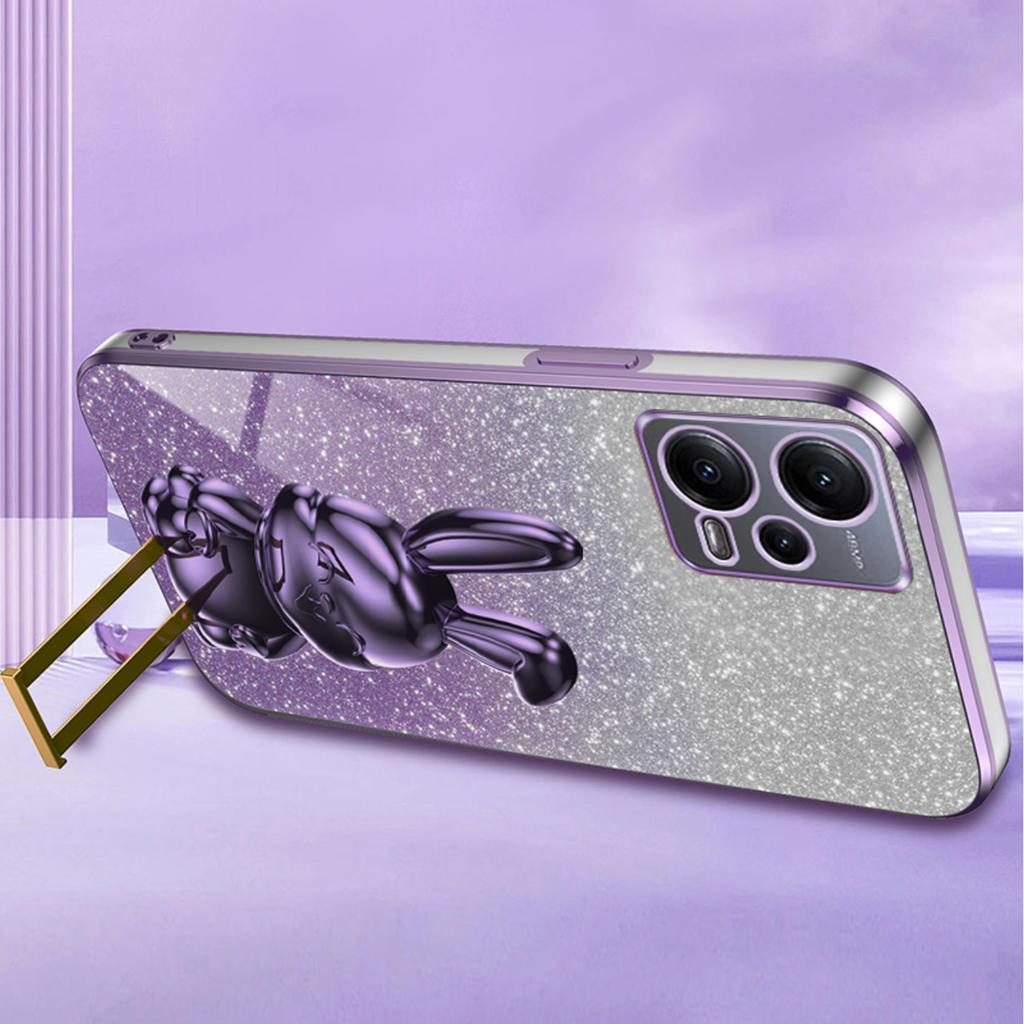 For Xiaomi Redmi Note 12 5G (Global) Phone Case Cute Rabbit Pull-out Kickstand Shockproof PC+TPU Cover