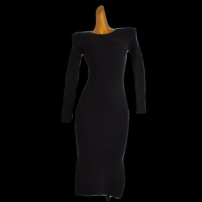 And Winter New Round Neck Long Sleeves Knitted Sweater Dress Women's Waist-Tight Slim Looking Mid Length Long Length Double Slits Hip-Wrapped Dress