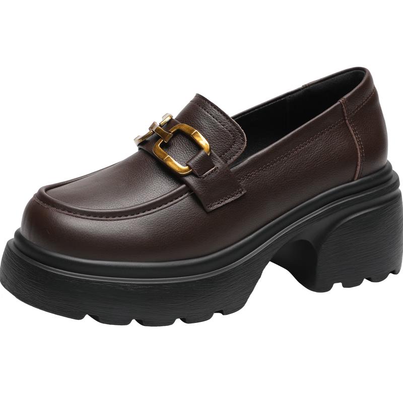 ZHR Women s British Style Platform Chunky Heel Loafers 37