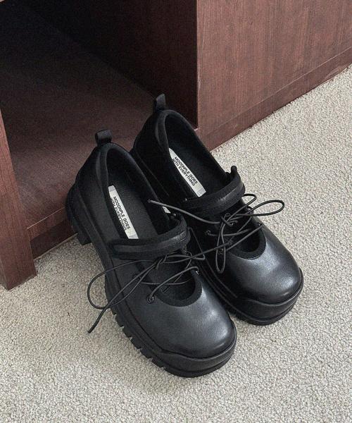 [MOODNPLE] Bamboo Round Ribbon Sneakers Black 5cm Bamboo911