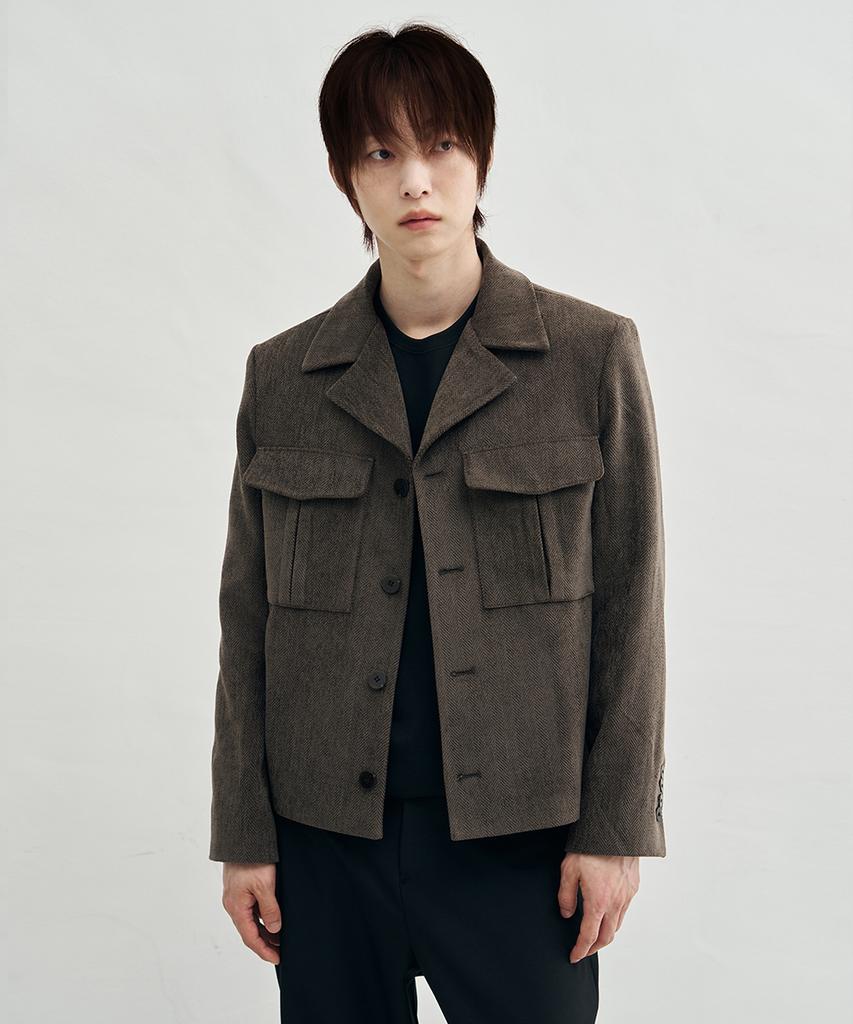 ARRAYED Brushed Herringbone Crop Jacket [Kamel]