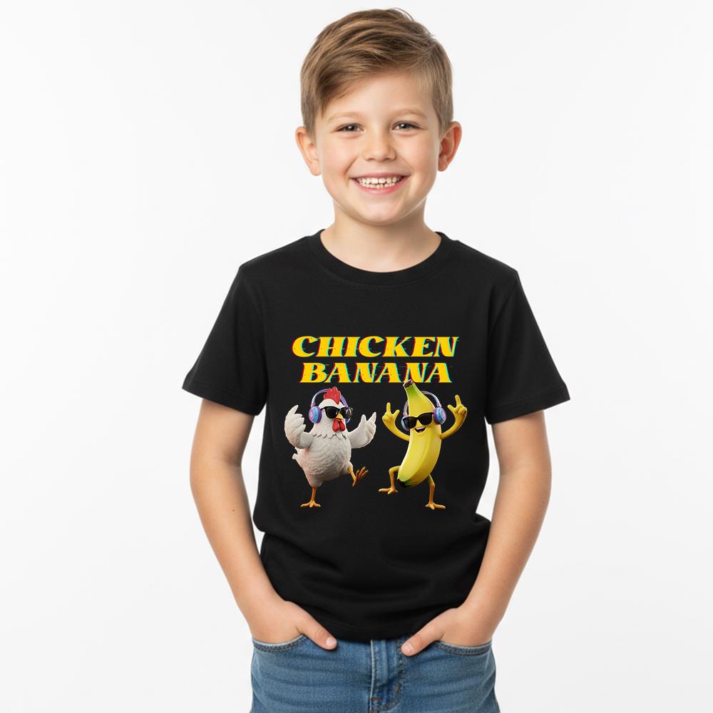 Koszulki Dziecięce Kurczak Banan Ubrania T-shirt Dzieci Kreskówki Casualowy Top Chłopiec Dziewczynka Krótki Rękaw Urocze Stroje Prezent T-shirt Biały/Czarny