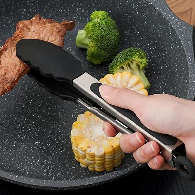 1 szt. Szczypce kuchenne antypoślizgowe inteligentne blokowanie szczypce kuchenne ze stali nierdzewnej z silikonowymi końcówkami do grillowania BBQ serwowanie sałatek lodowych