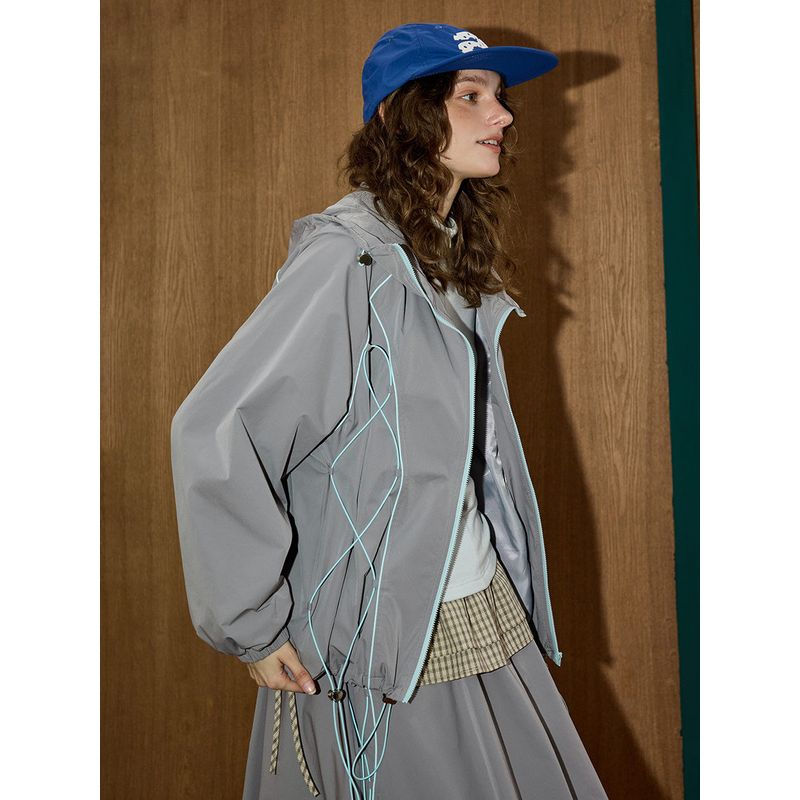 Coolhut2025 Autum Women's Fashionable American Retro Gray Loose and Versatile Hooded Jacket