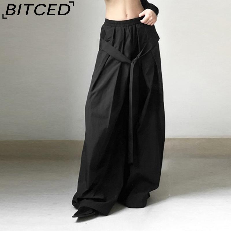 BITCED Spring/Summer Women's Solid-Color Streetwear High-Waisted Relaxed-Fit Wide-Leg Pants