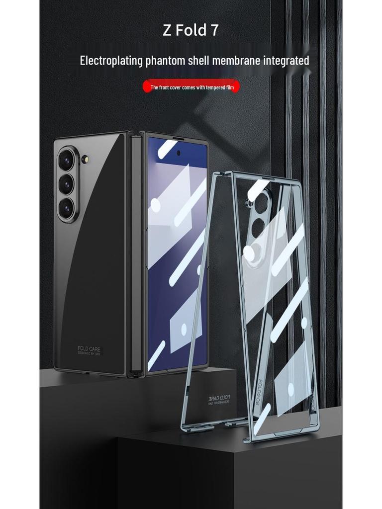 Samsung Z Fold 7 Transparent Electroplated Phone Case with Integrated Folding Design and Anti-drop Protection