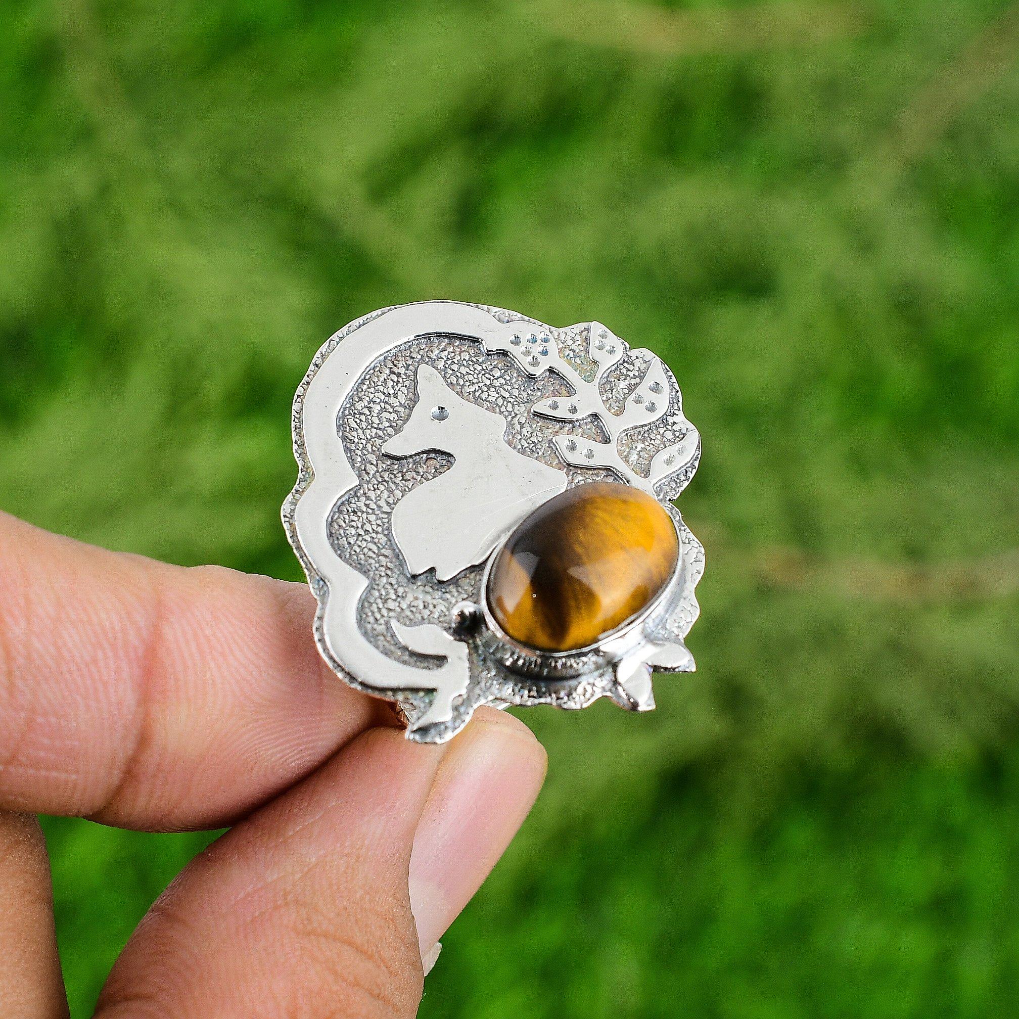 

Natural Tiger s Eye New Bezel Wedding Stackable Birthday Ring Jewelry 925 Silver Adjustable