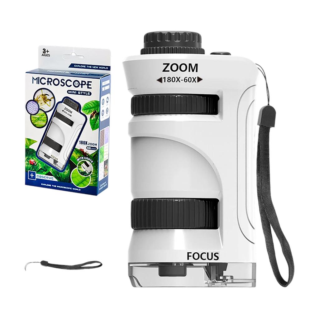 Tragbares Handmikroskop, 60X-180X Einstellbare Vergrößerung Pädagogisches Wissenschaftsspielzeug für Kinder, Taschenmikroskop