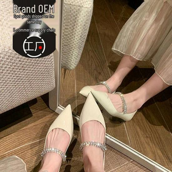 Women's 2025 Spring/Summer French Pointed-Toe Rivet High Heel Sandals - Chunky Heel, Closed Toe.
