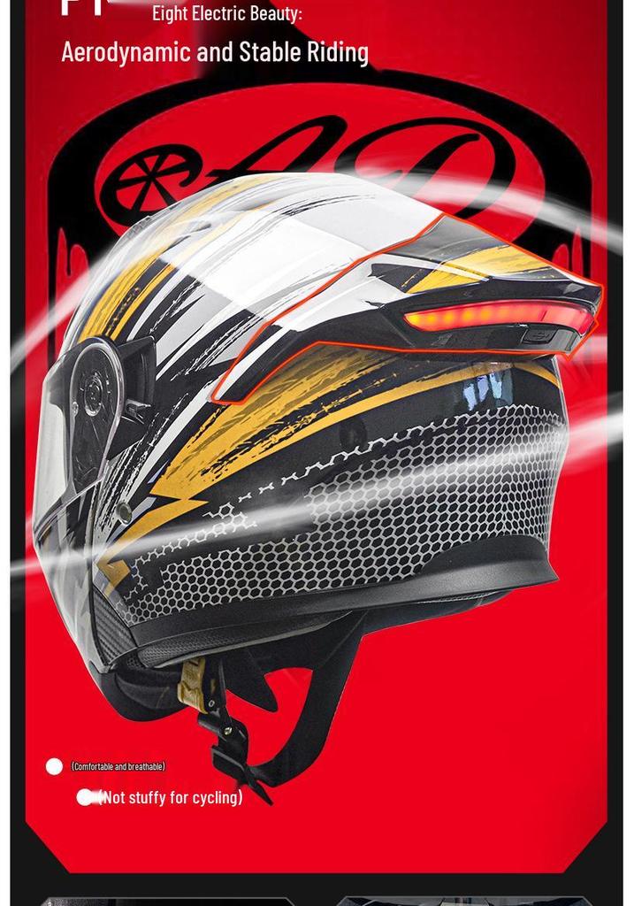 Unisex Full Face Flip-Up Motorcycle Helmet with LED Taillight, All-Season, 3C/DOT Certified