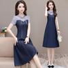 Stylish 2025 Summer Patchwork Dress: Short Sleeve, Age-Reducing, Tummy-Covering Mid-Length Skirt for Women.