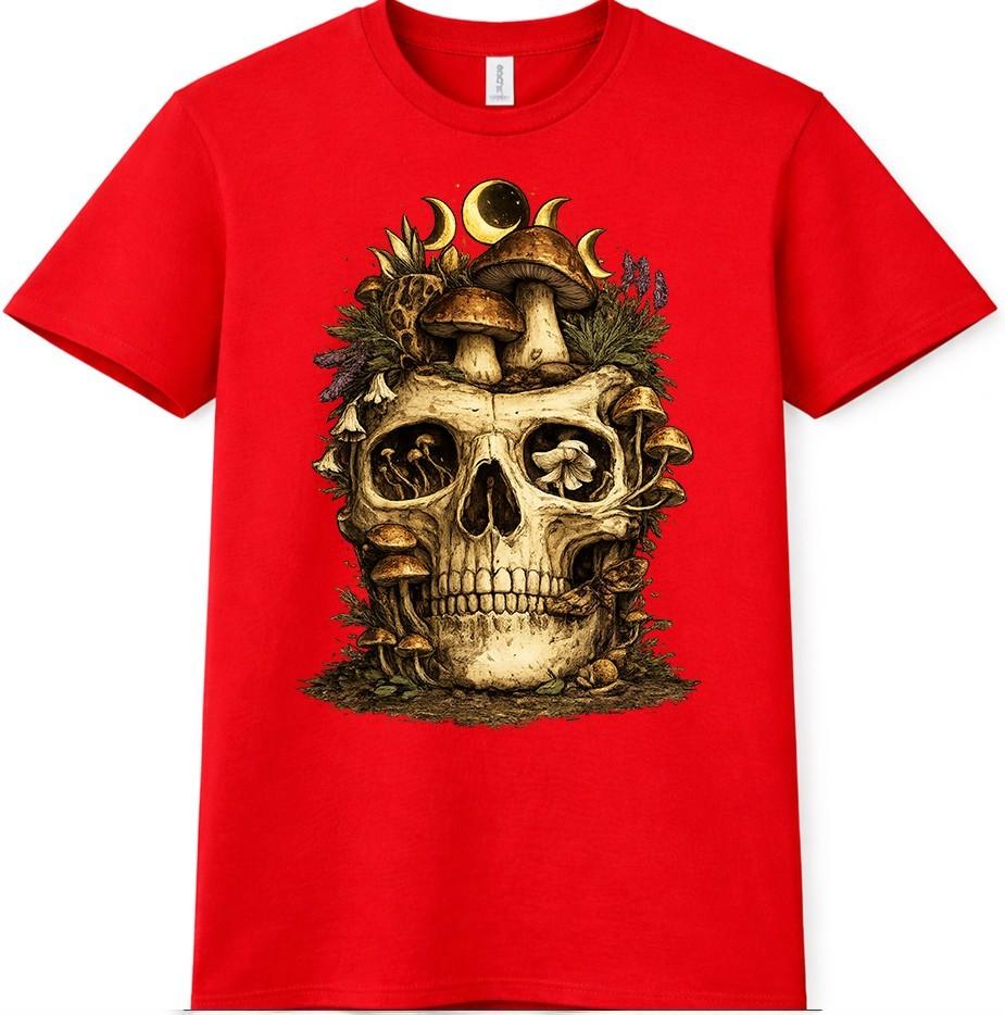 Skull TShirt Mushroom Graphic Moon Phases Dark Nature Fungi Art Design Tee S