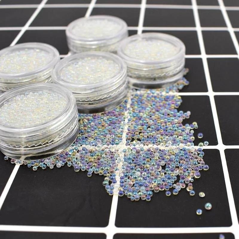 3Pcs Caviar Nail Art Diamond Colorful Glass Beads Transparent White Decorations Nails Accessories