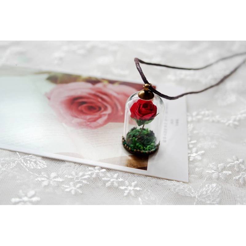 The Little Prince Rose Glass Bottle Necklace With Alloy Pendant And Leather Chain For Women