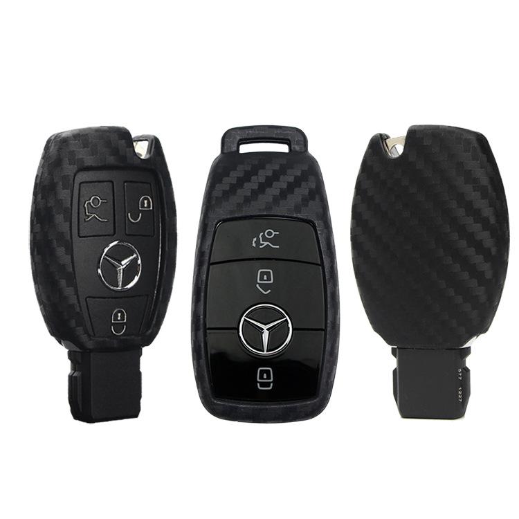 Mercedes-Benz Kohlefaser Schlüsselhülle: Passend für C-Klasse, E300, GLC260, GLE320. Schutzhülle aus weichem Gummi.