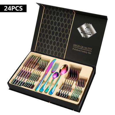 24Pcs Stainless Steel Tableware Set Knife, Fork and Spoon Gift Box Set Kitchen Tableware Set