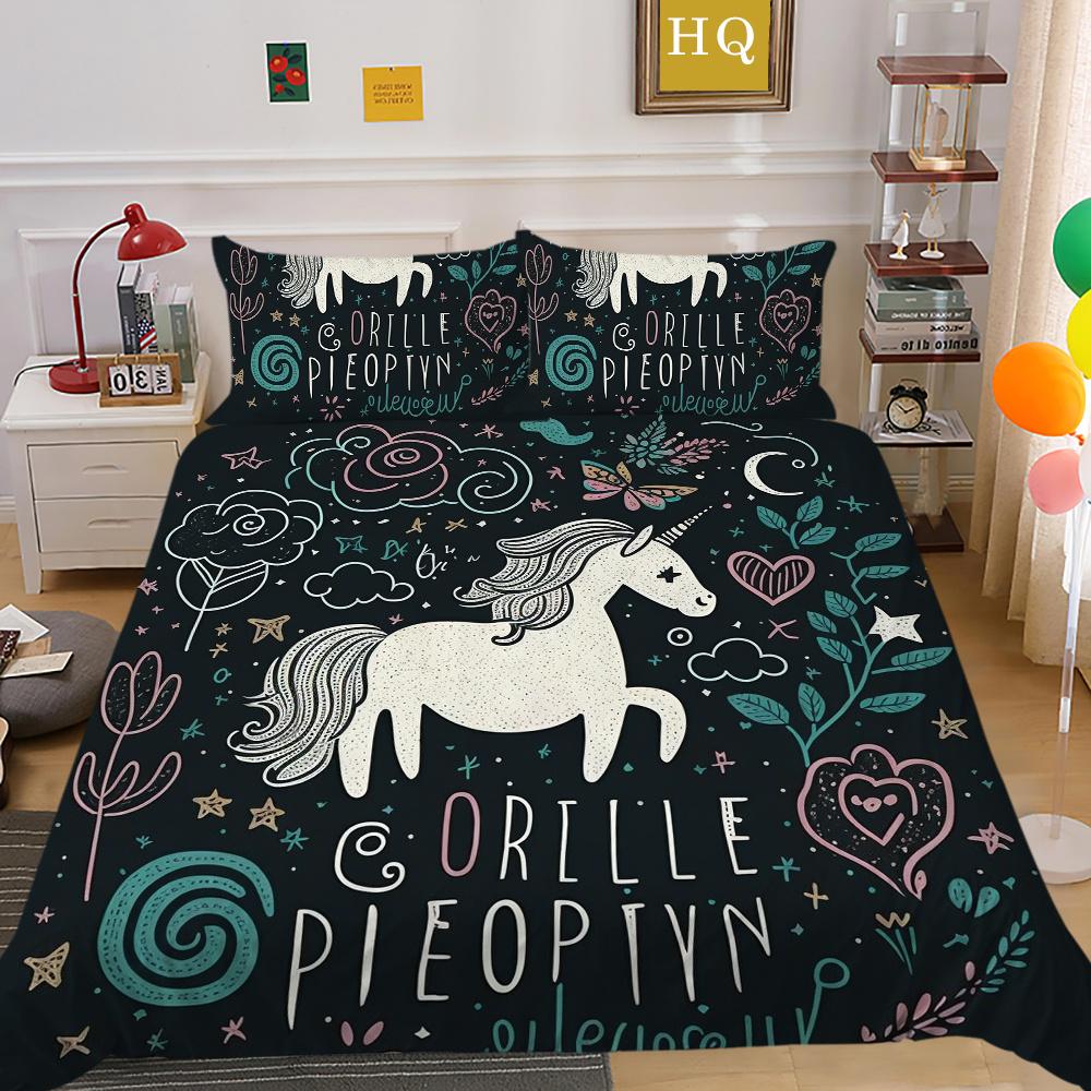 

Комплект пододеяльников с 3D принтом единорога, детское красивое домашнее постельное белье King, полный размер, полиэстер, декор для спальни EU Single 135x200cm