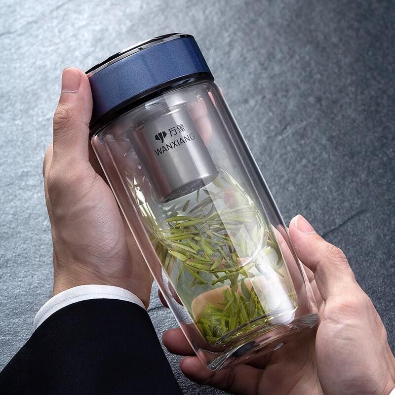 WANXIANG Double Wall Glass Tea Infuser Tumbler
