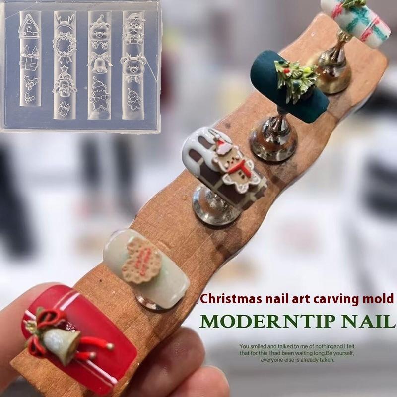 1Pcs Cartoon Christmas Silicone Nail Mold French Style 3D Relief Nail Template Diy Nail Art Decorations Nail Art Mold