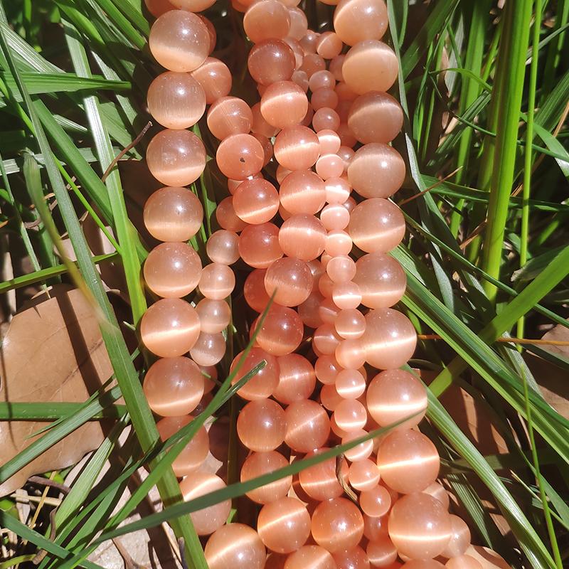 4/6/8/10/12mm Pink Color Cat Eye Opal Beads Natural Stone Glass Loose Beads for Jewelry Making DIY Bracelets Accessories 15''