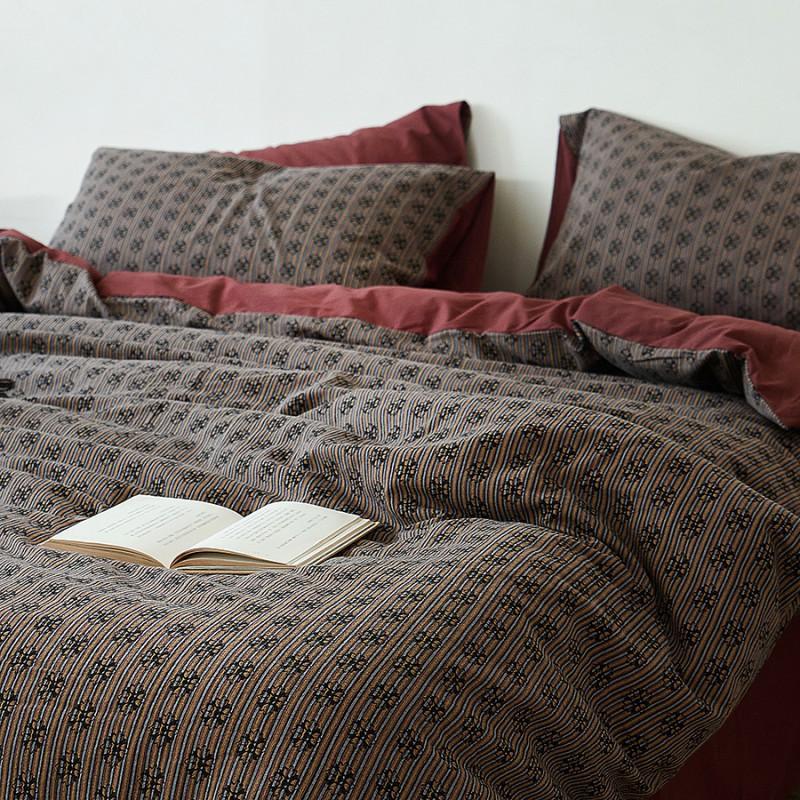 

Striped cotton yarn-dyed jacquard 4pcs set, pure cotton bed sheet quilt cover, bed and breakfast hotel bedding 4 1.5m bed sheet 4pc