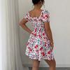 European and American Women's Clothing New Square Collar Printed Bubble Sleeve Dress