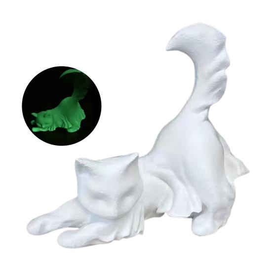 Halloween Ghost Cat Statue Glow-in-the-dark Black White Ghost Cat Resin Figurine Ornament Desktop Decoration Cat Lovers Gift