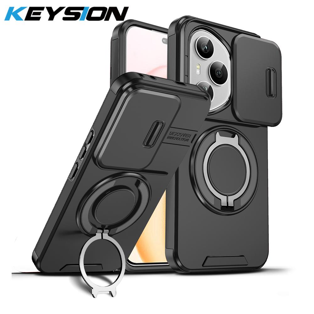 KEYSION 360° Ringständer Handyhülle für HONOR 400 Pro 5G Schiebkamera Schutz Magnetische Stoßfeste Rückabdeckung für Honor 400 5G