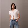 Calvin Klein Casual Striped Texture Polo Short Sleeve Knit Top Women tops White 47AB304-YAA