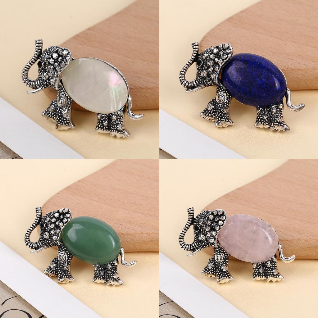 Animal Embossed Shell Inlay Lucky Elephant Brooch Pin For Men Women Decor