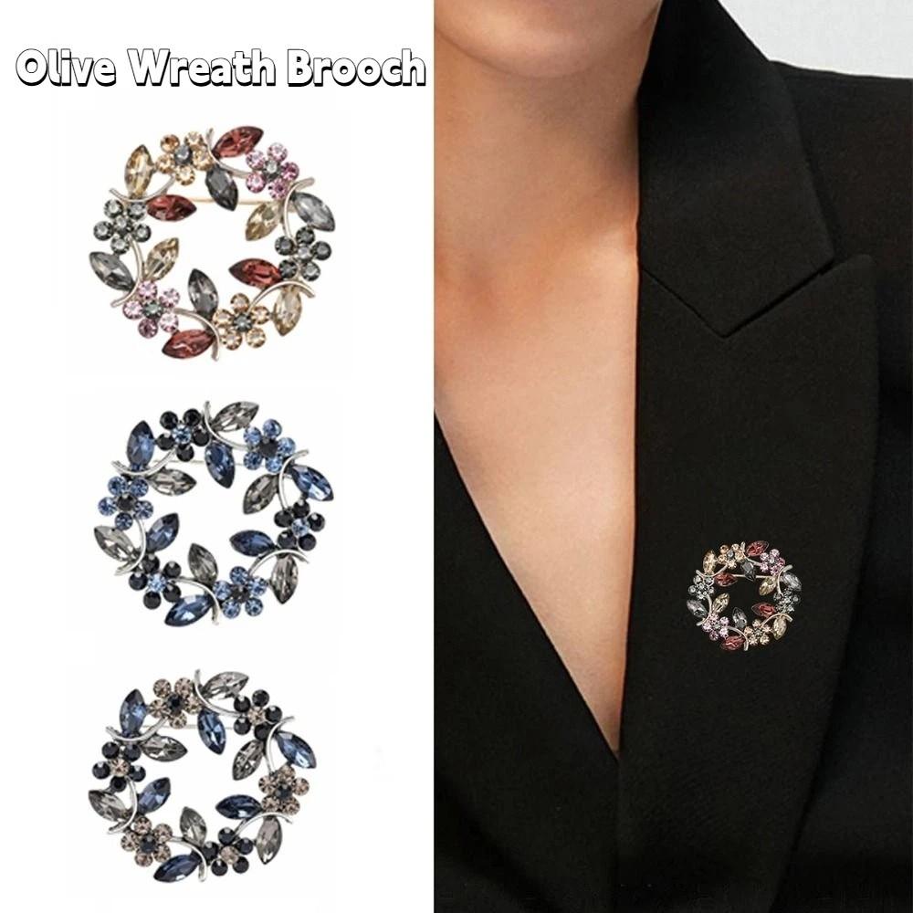 Wreath Olive Wreath Brooch Zinc Zinc Alloy Women Brooch Unique Rhinestone Olive Branch Pin  Gifts