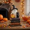 Spooky Wood Haunted House Statue Vintage Stacked Pumpkin Cart Ornament  Mantel Decor