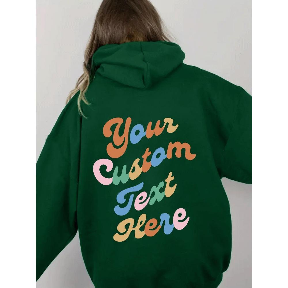 Down Sleeve Women'S Fleece Sweater Plain Letter Print Kangaroo Pocket Drawstring Print Hoodie