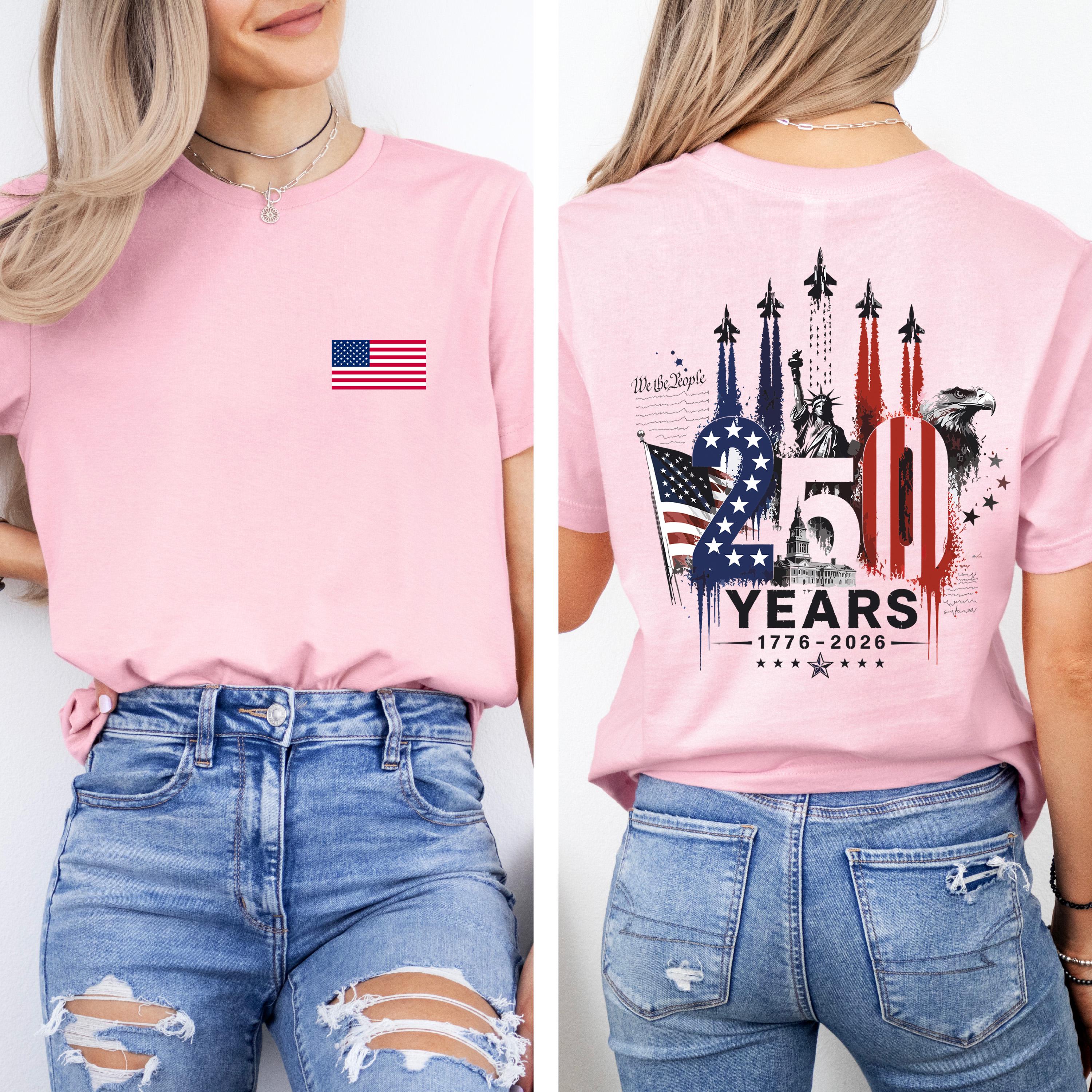America 250 Shirt 1776 To 2026 Fighter Jet Tee Front and Back Print Patriotic Top 4th of July Shirt 250 Years of Freedom USA 4XL